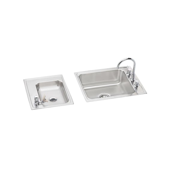Lustertone Stainless Steel 41X19-1/2X5-1/2 Double Bowl Top Mount Classroom Sink+Faucet/Bubbler Kit